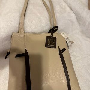Valentina Cream and brown Leather Tote Bag made in Italy brand new with tags